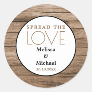 Rustic Wood Spread The Love  Wedding Favour Classic Round Sticker