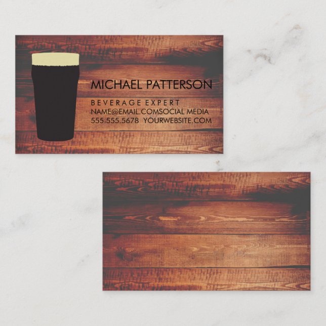 Rustic Wood Square | Beer Glass Business Card (Front/Back)
