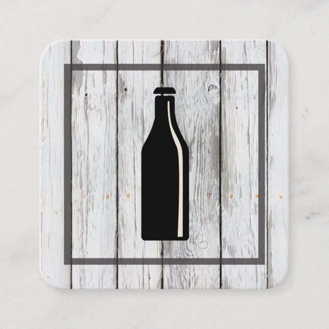 Rustic Wood Square Element | Beer Icon Square Business Card (Front)