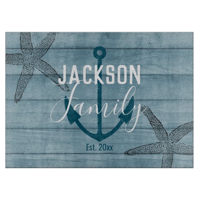 Rustic Wood Starfish Custom Family Beach House Cutting Board (Front)