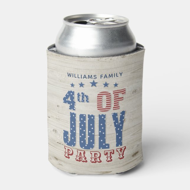 Rustic Wood Stars & Stripes  | 4th of July Can Cooler (Can Front)