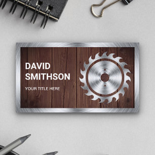Rustic Wood Steel Circular Saw Handyman Carpenter Business Card
