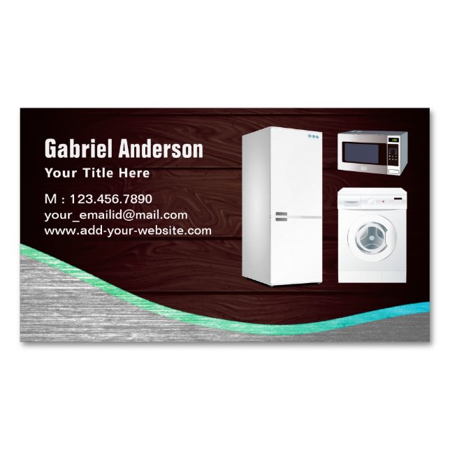 Rustic Wood Steel Home Appliances Repair Magnetic Business Card (Front)