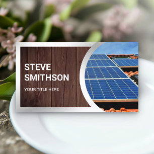 Rustic Wood Steel Rooftop Solar Panels Business Card