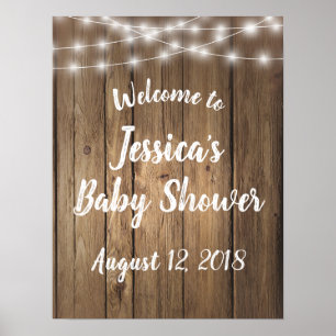 Rustic Wood Sting Lights Event Baby Shower Wedding Poster