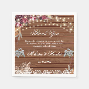 Rustic Wood String Light Babys Breath Lace Wedding Napkin