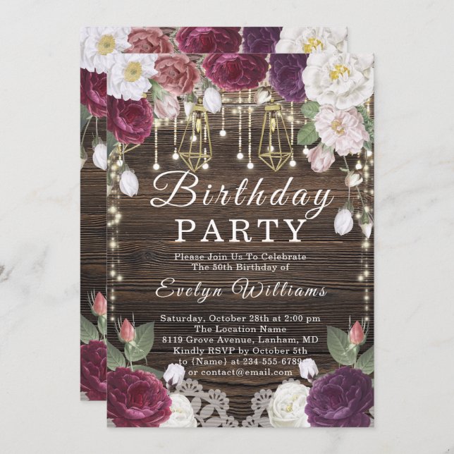 Rustic Wood string light Birthday Invitation (Front/Back)