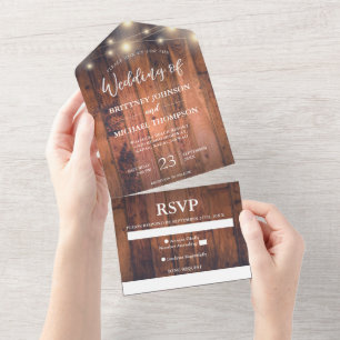 Rustic Wood String Light Wedding Song All In One I Invitation