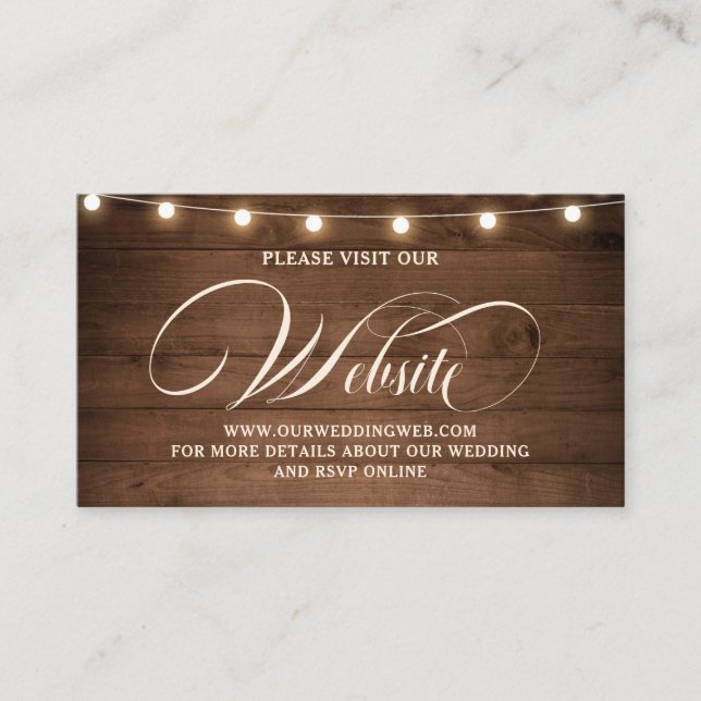 Rustic Wood String Light Wedding Web Site Details Enclosure Card (Front)