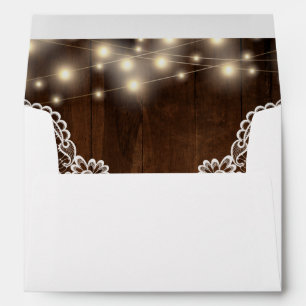 Rustic Wood String Lights and Lace Envelope