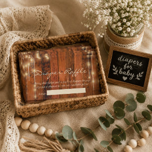 Rustic Wood String Lights Baby Diaper Raffle Enclosure Card