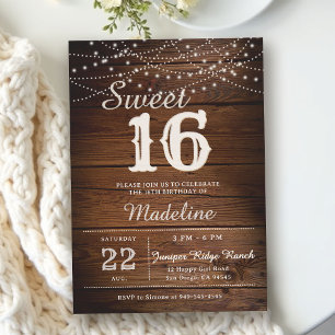 Rustic Wood String Lights Barn Elegant Sweet 16 Invitation