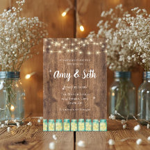 Rustic Wood String Lights Blue Mason Jar Wedding