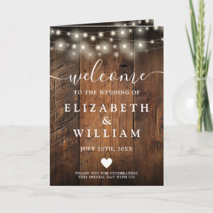Rustic Wood String Lights Boho Wedding Programme