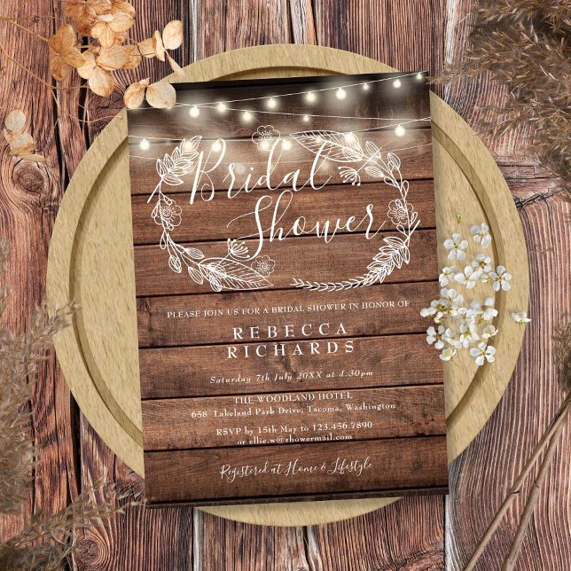 Rustic Wood String Lights Bridal Shower Invitation (Rustic Wood String Lights Bridal Shower Invitation)