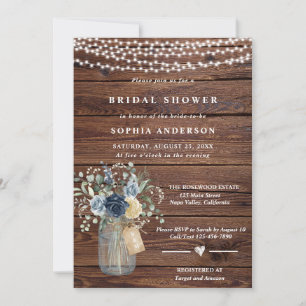 Rustic Wood String Lights Bridal Shower Invitation