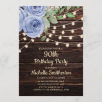 Rustic Wood String Lights Dusty Blue Floral 90th