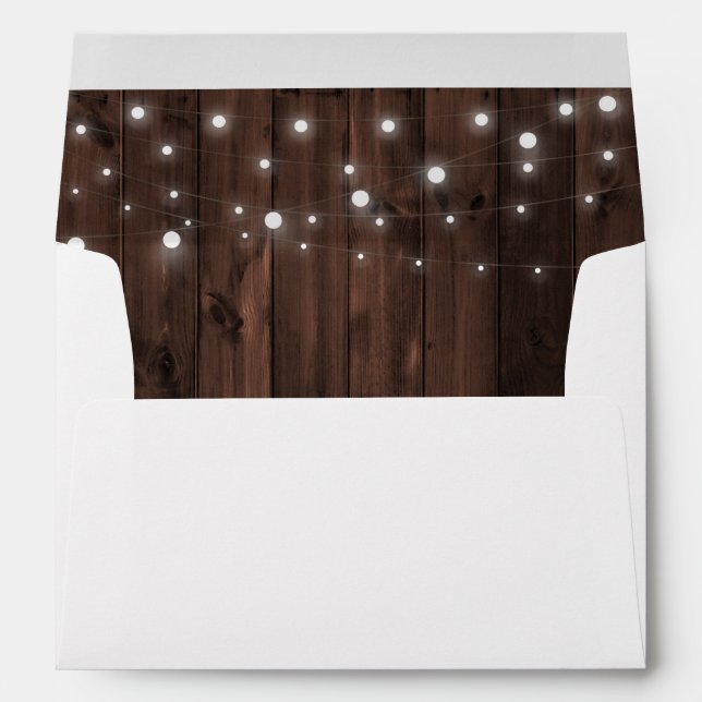 Rustic Wood String Lights Envelopes Return Address (Back (Bottom))