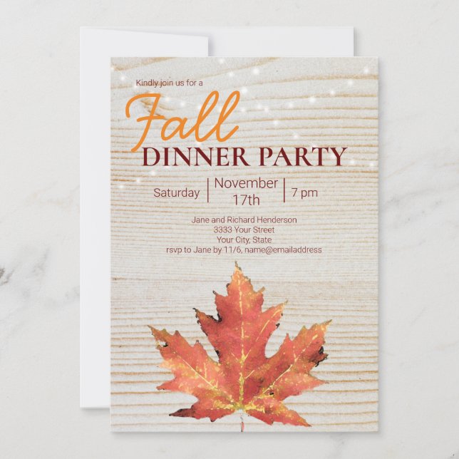 Rustic Wood String Lights Fall Dinner Party Invitation (Front)