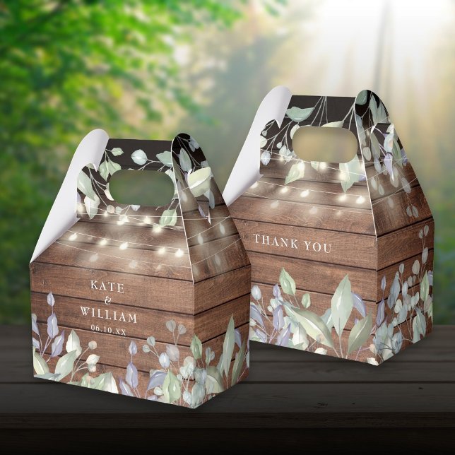Rustic Wood String Lights Foliage Wedding Favour Box (Rustic Wood String Lights Foliage Wedding Favor Box)