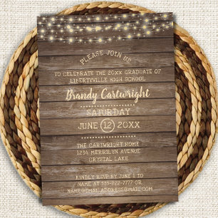 Rustic Wood & String Lights Graduation Party Invitation