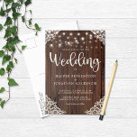 Rustic Wood String Lights Lace Wedding Invitation Postcard<br><div class="desc">Rustic Wood and String Lights Lace Wedding Invitation Postcard. Celebrate your love with rustic charm 🌿 This postcard wedding invite features a warm wood background, glowing string lights, and vintage lace detailing—perfect for a country barn wedding, fall celebration, or boho-style event. Personalise easily with your names, date, and venue. Need...</div>