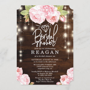 Rustic Wood String Lights Lettering Bridal Shower Invitation