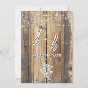 Rustic Wood String Lights Mason Jar Save the Dates Date