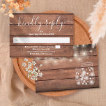 Rustic Wood String Lights Mason Jars RSVP Card<br><div class="desc">A simple elegant signature script RSVP card with your details set in chic typography and rustic wood panels,  string lights and mason jars on the reverse. Designed by Thisisnotme©</div>