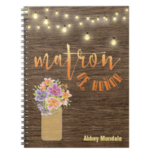 Rustic Wood String Lights “Matron-of-Honour” Spiral Notebook