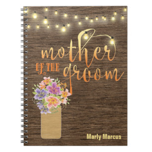 Rustic Wood String Lights Mother of the Groom Spiral Notebook