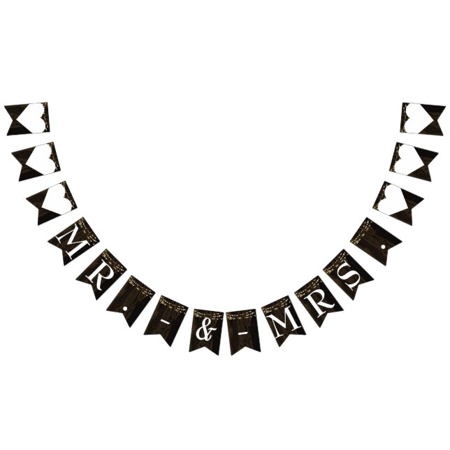 Rustic Wood String Lights Mr. Mrs. Wedding Bunting (All)