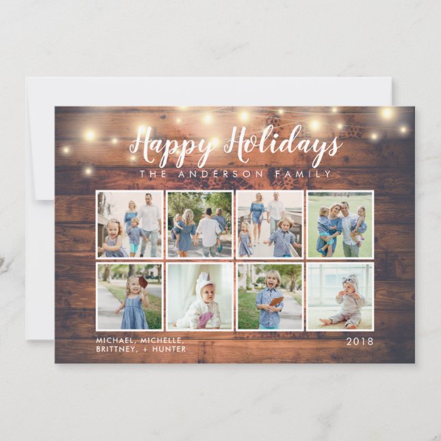 Rustic Wood String Lights Photo Holiday (Front)