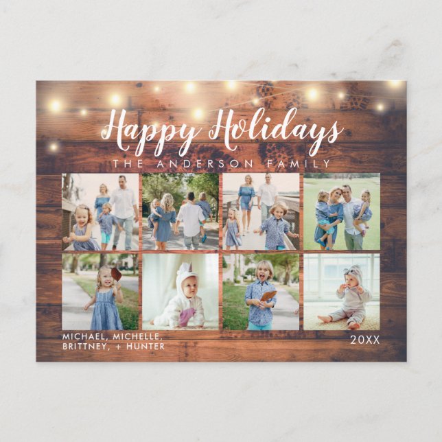 Rustic Wood String Lights Photo Holiday Postcard (Front)