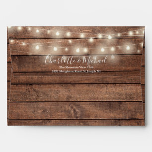 Rustic Wood String Lights Return Address Envelope