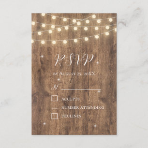 Rustic Wood & String Lights RSVP Card   Barn