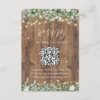 Rustic Wood & String Lights RSVP Card | Barn