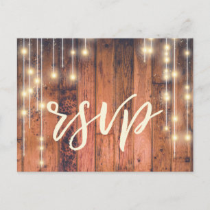 Rustic Wood String Lights RSVP Meal Invitation Postcard