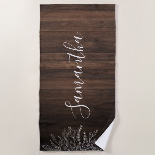 Rustic Wood String Lights Script Personalised Beach Towel