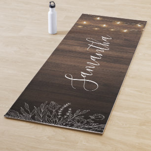 Rustic Wood String Lights Script Personalised Yoga Mat