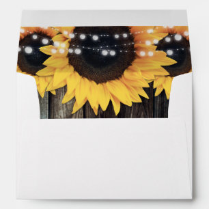Rustic Wood String Lights Sunflower Wedding Envelope