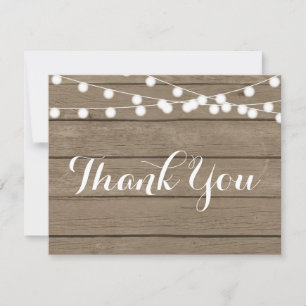 Rustic Wood String Lights Thank You Note Card