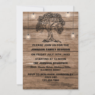 Rustic Wood String Lights & Tree Family Reunion  I Invitation