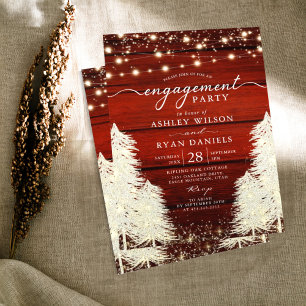 Rustic Wood String Lights Trees Engagement Party Invitation