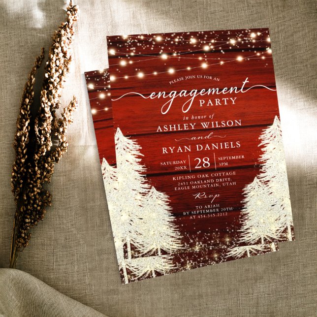 Rustic Wood String Lights Trees Engagement Party Invitation (Creator Uploaded)