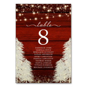 Rustic Wood String Lights Trees Wedding Table Number