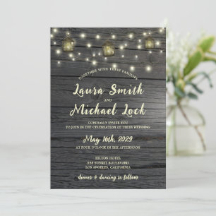 Rustic Wood String Lights Vintage Lanterns Wedding Invitation