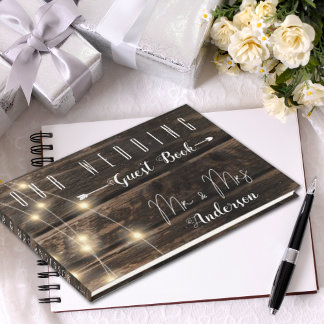 Rustic Wood String Lights Wedding Keepsake memory Guest Book