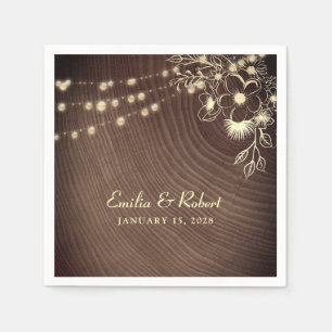 Rustic Wood String Lights Wedding Napkin