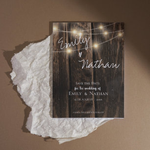 Rustic Wood String Lights  Wedding Save the Date